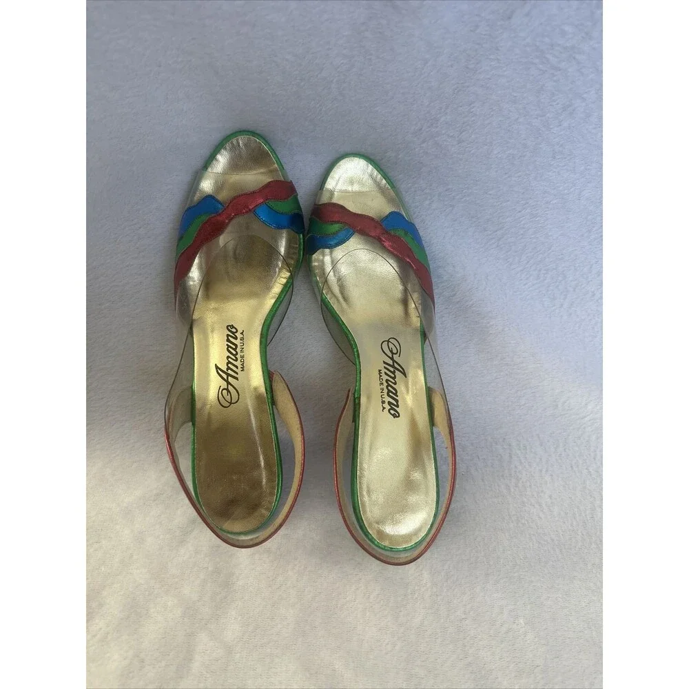 VINTAGE Amano Shoreline Royal Blue Stardust Open Toed Pump Dress Shoes 7 SS